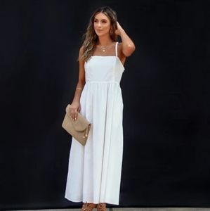 VICI Brighter Days Cotton Linen Blend Pocketed Midi Dress Size M White